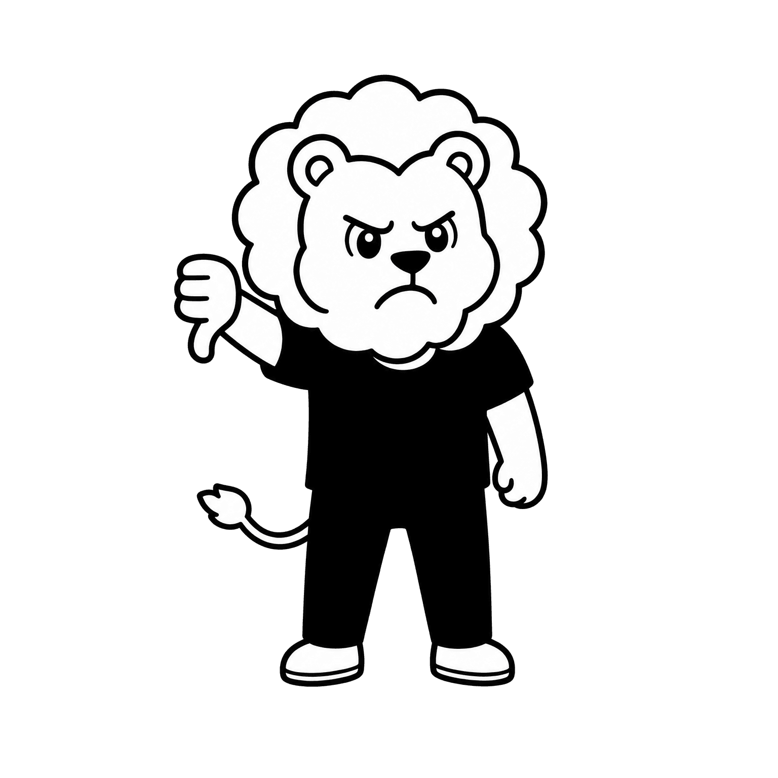 Mascotte lion mécontente, pouce vers le bas